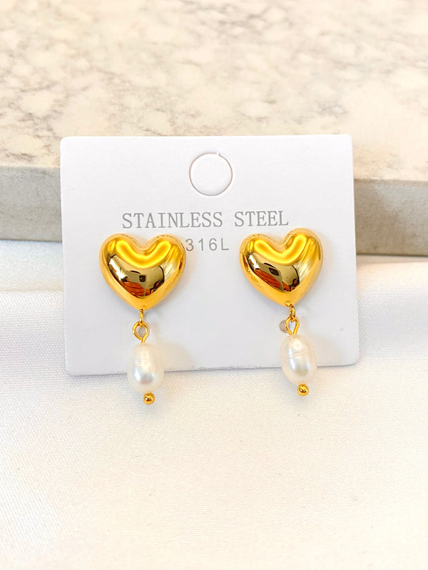 Arete Corazon Perla Colgante Acero