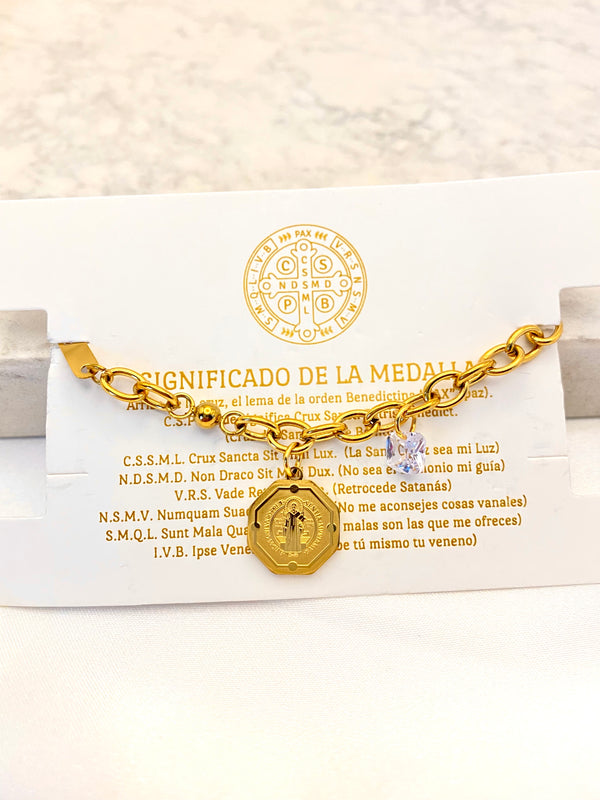 Pulsera Octagonal San Benito Dorada Acero