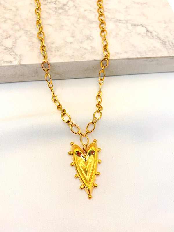 Collar Corazon Boleado Acero