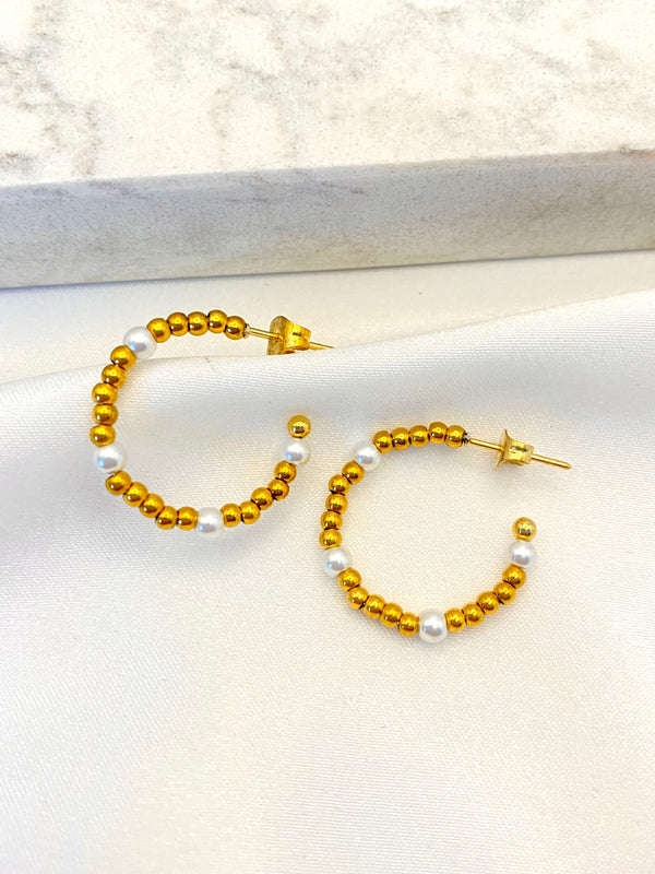 Arracada Balines 4 Perlas Dorada Acero