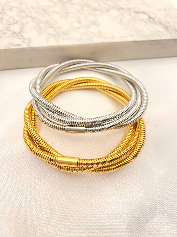 Pulsera Tipo Resorte Triple Acero