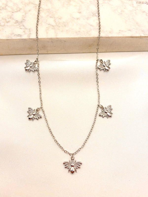 Collar Abejitas Plateado Acero