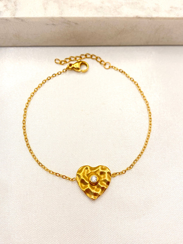 Pulsera Corazon Martillado Acero