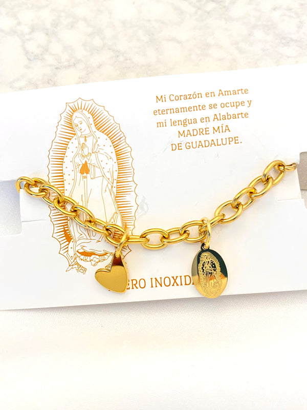 Pulsera Eslabon Oval Virgen Dorado Acero
