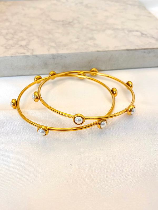 Pulsera Aro Seis Perlas Acero