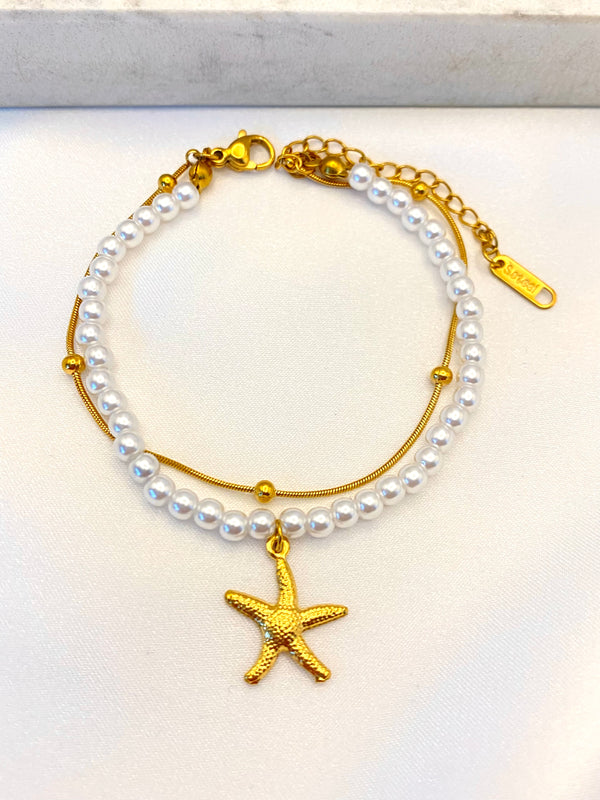 Pulsera Doble Estrella Colgante Acero