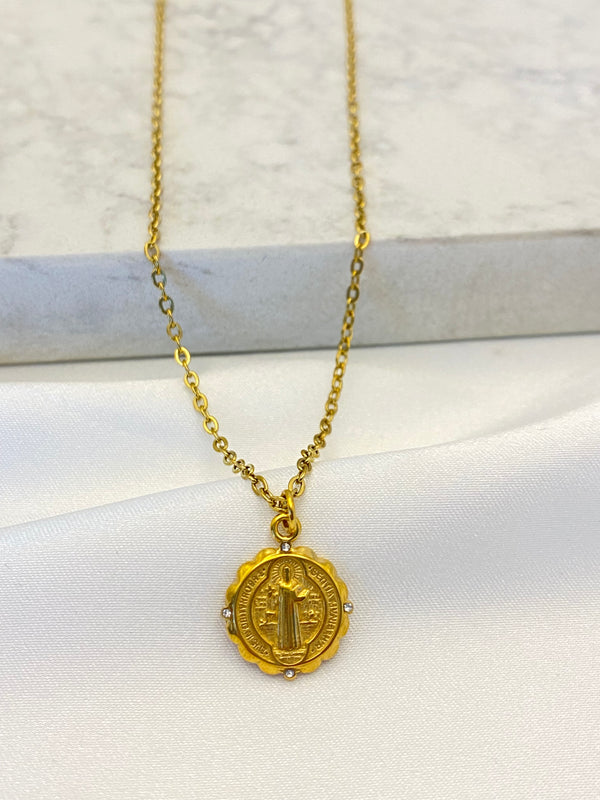 Collar San Benito 4 Zirconias Acero