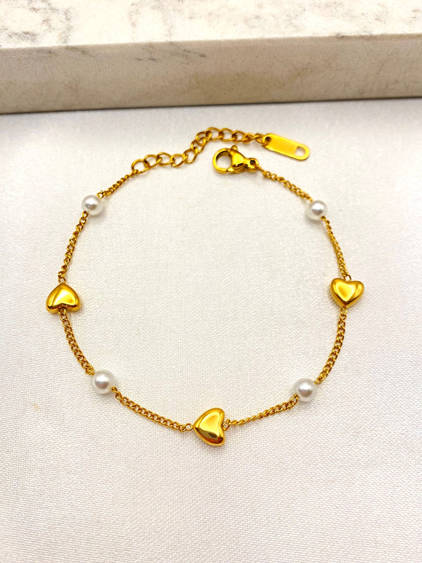 Pulsera Perlas Corazon Acero