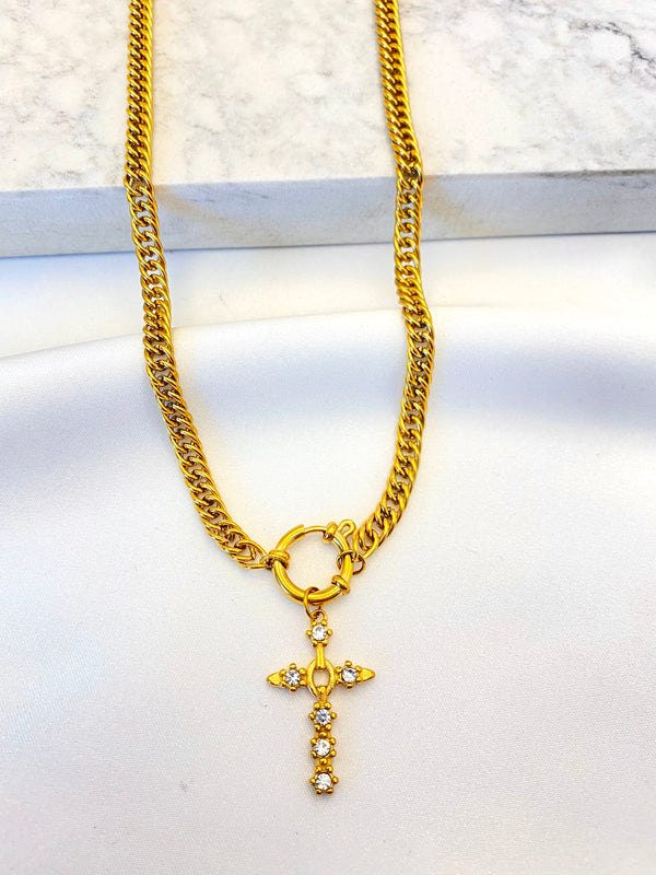 Collar Barbada Cruz Dorado Acero