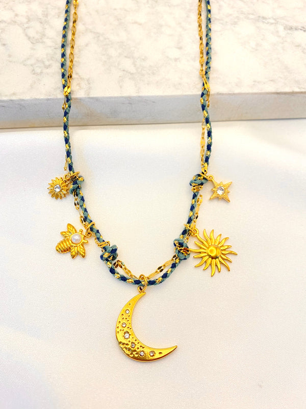 Collar Hilo Trenzado Turquesa Acero