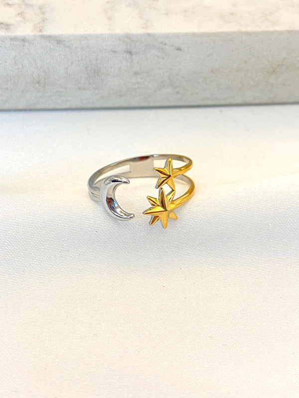 Anillo Luna y Dos Estrella Acero