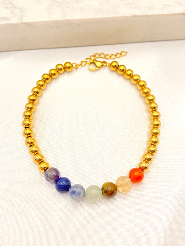 Pulsera Balines y Piedra Natural Acero