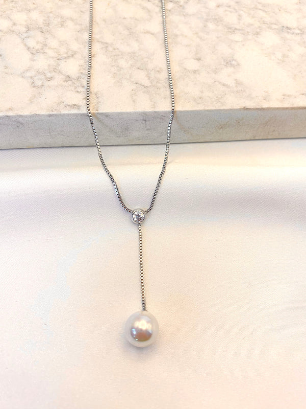 Collar Cristal Perla Colgante Acero