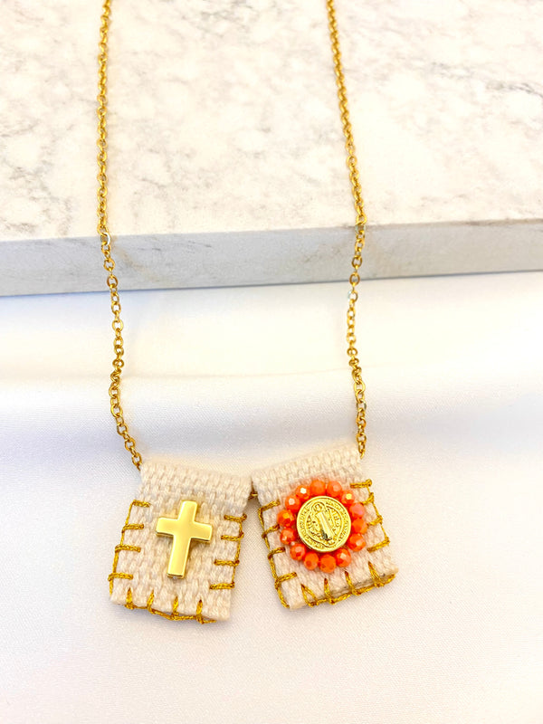 Collar Doble Escapulario Salmon Acero