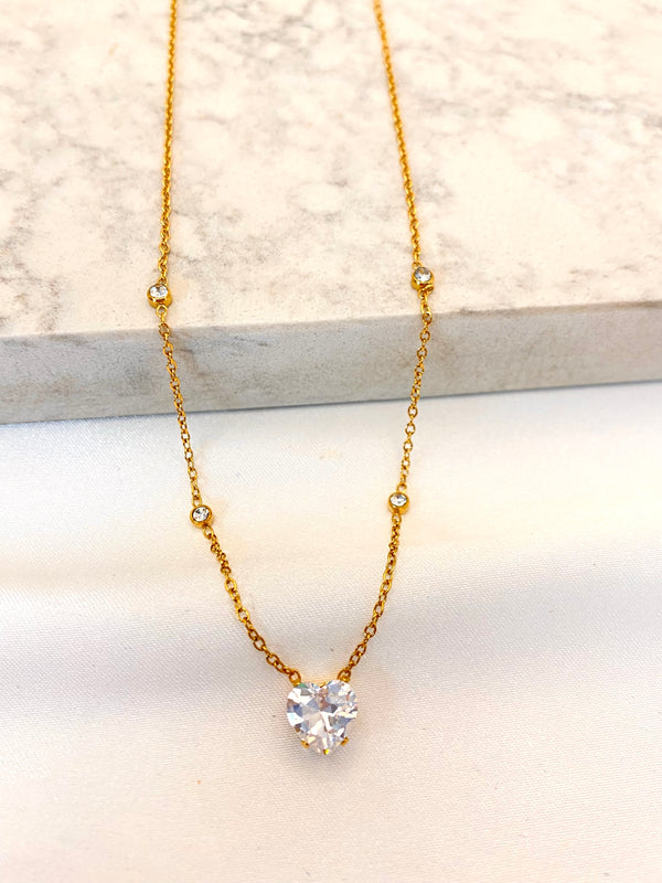 Collar Corazon Cristales Acero