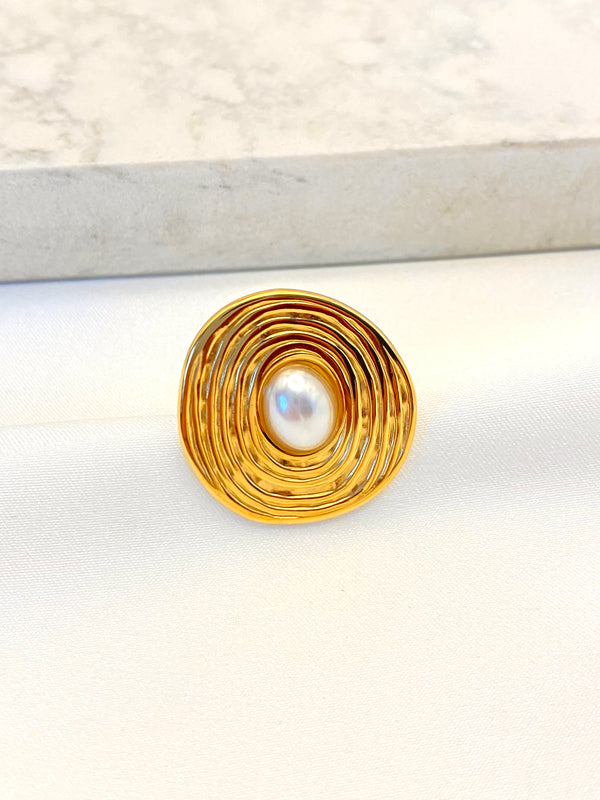 Anillo Plano Perla Acero