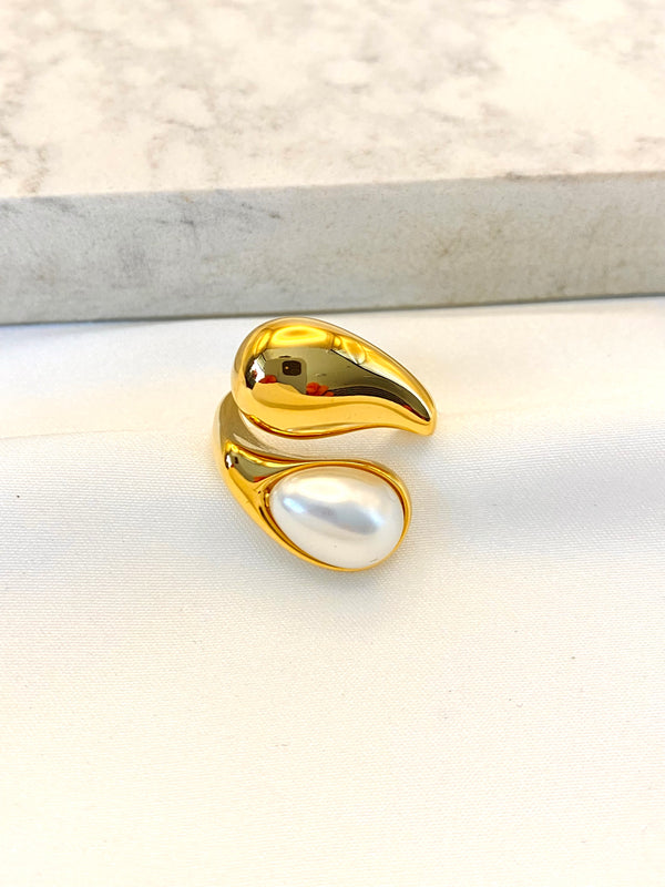 Anillo Gota Perla Acero