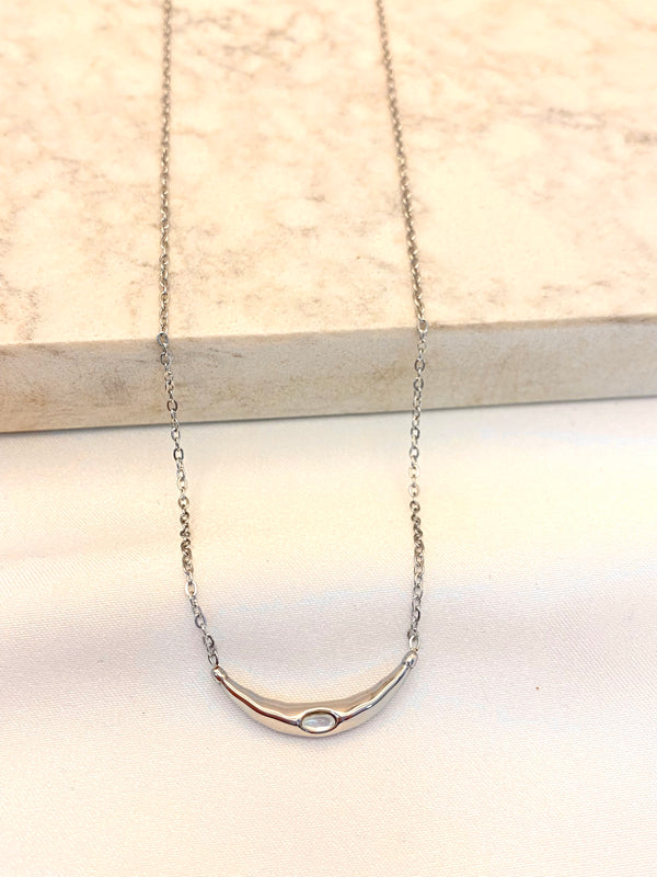 Collar Piedrita Luna Plateada Acero