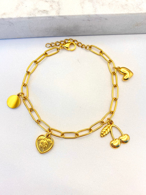 Pulsera Cerezas y Corazones Acero