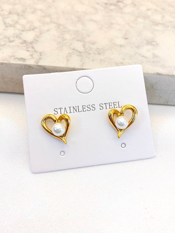 Arete Corazon Silueta Perla Mini Acero