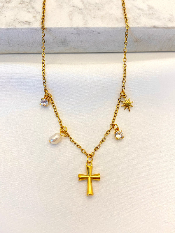 Collar Cruz Dijes Dorado Acero