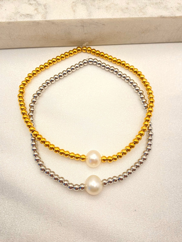 Pulsera Balines Perla Acero