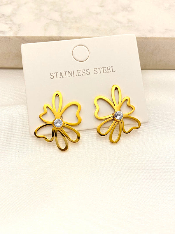 Arete Silueta Flor Acero