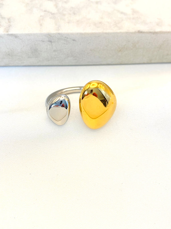Anillo Doble Oval Bicolor Acero