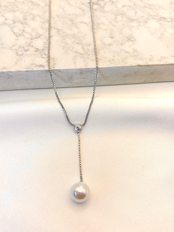 Collar Cristal Perla Colgante Plateado Acero