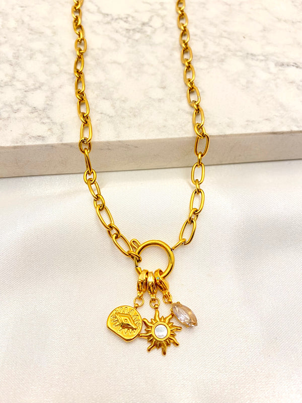 Collar Triple Dije Sol Acero