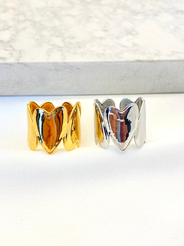 Anillo Corazones Lisos Acero
