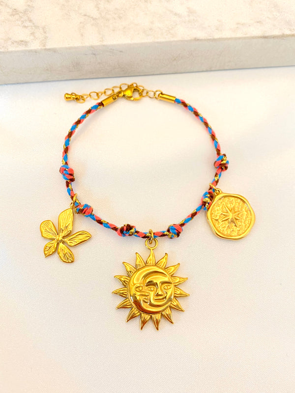 Pulsera Tejida Dijes Acero