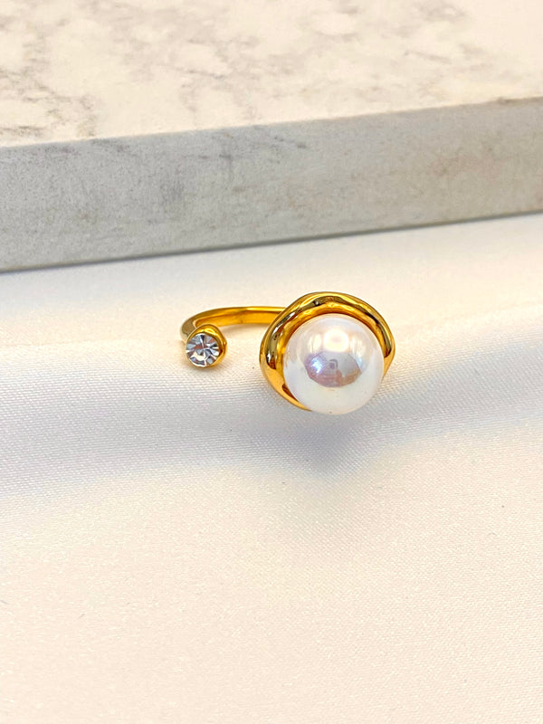 Anillo Perla Grande Zirconia Acero