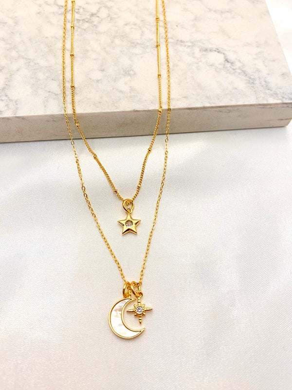 Collar Doble Luna Estrellas