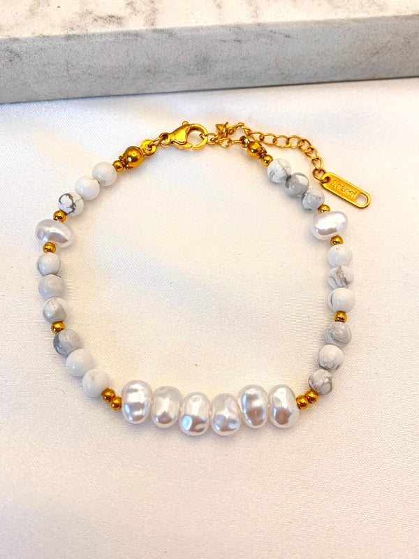 Pulsera Piedras Blancas Acero