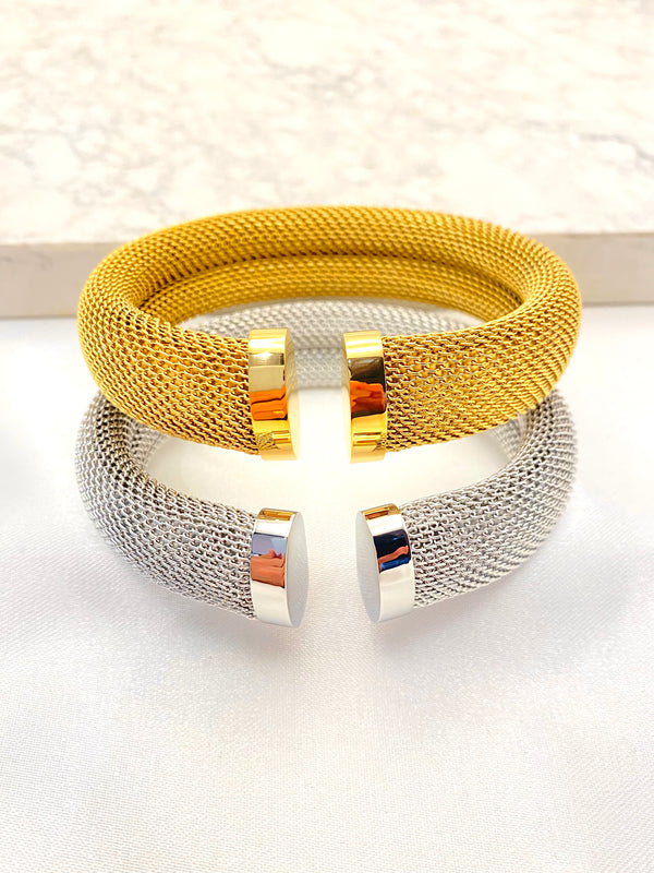 Pulsera Tejido Fino Abierta Acero