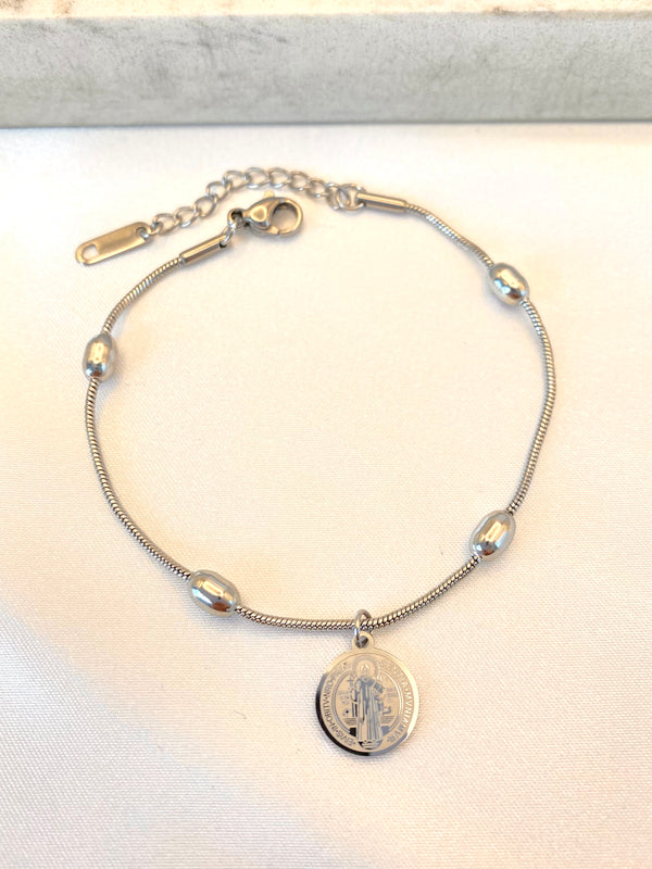 Pulsera San Benito Round Plateada Acero