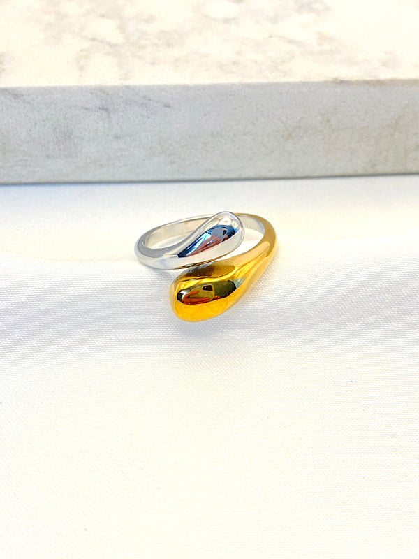 Anillo Gotas Bicolor Acero