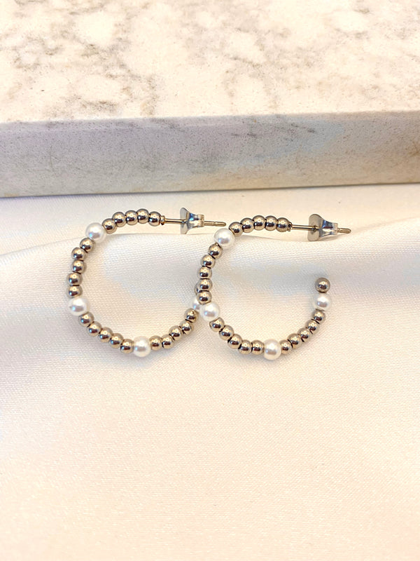 Arracada Balines 4 Perlas Plateada Acero