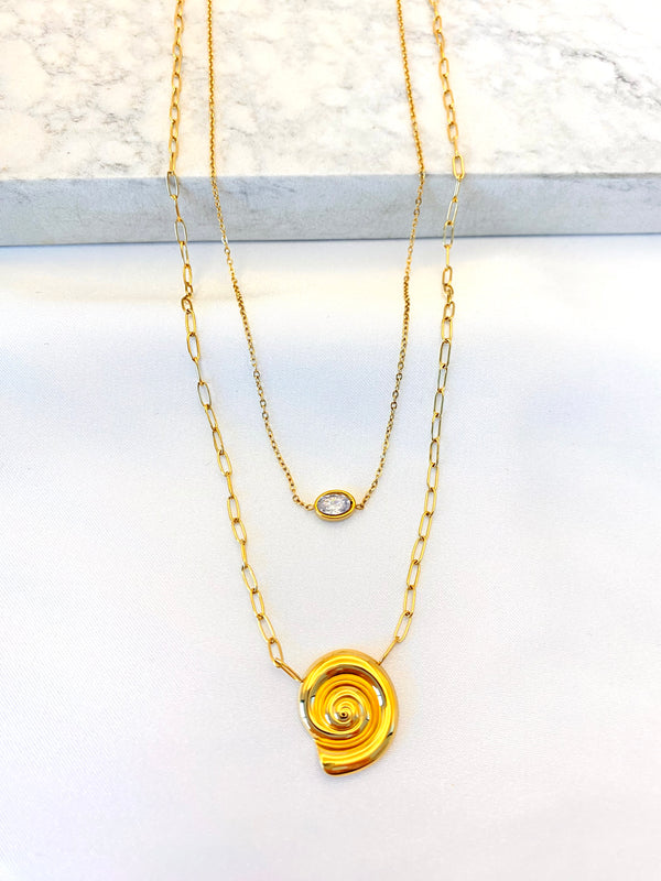 Collar Layer Caracol Cristal Acero