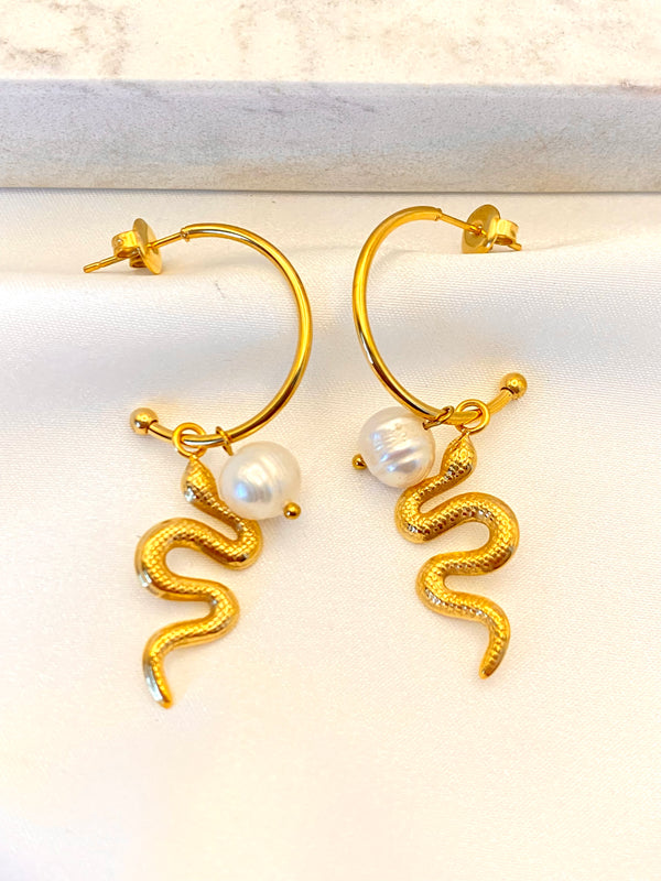 Arracada Serpiente Perla Acero