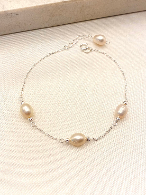 Pulsera 4 Perlas Plata