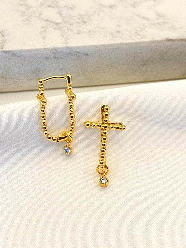 Arracada Doble Cruz Cristal