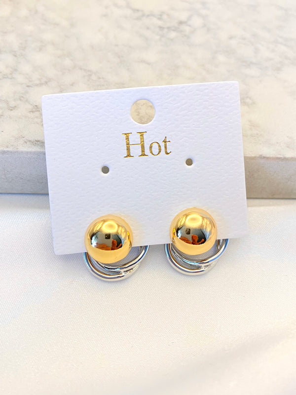 Arete Boton y Aros Bicolor