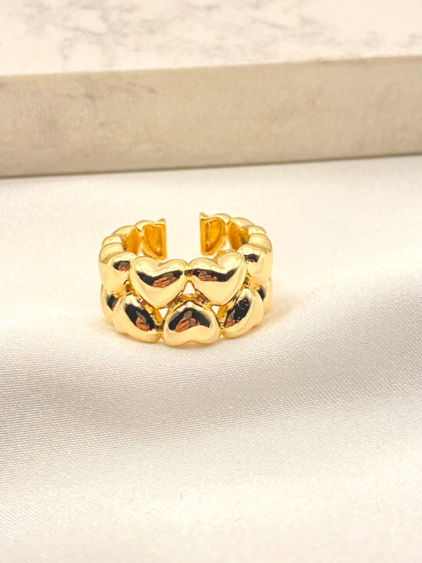 Anillo Doble Corazon Chunky
