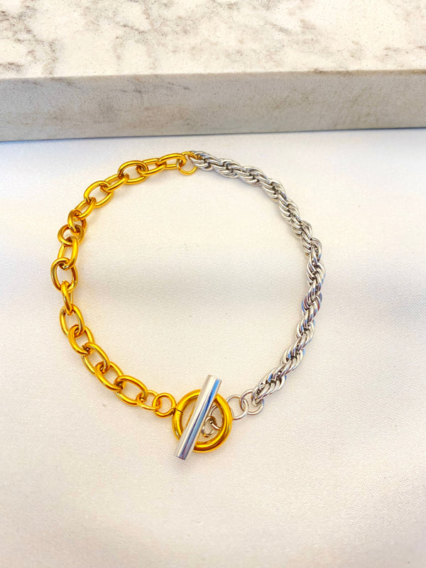 Pulsera Bicolor Broche T Acero