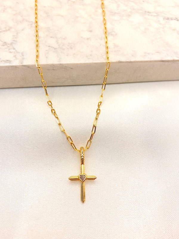Collar Eslabon Cruz Corazon