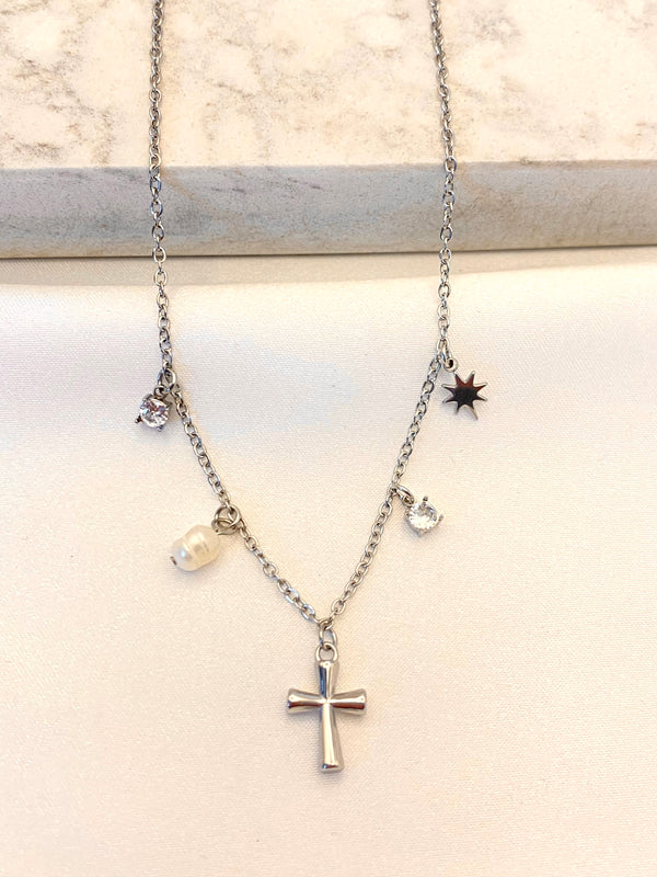 Collar Cruz Dijes Plateado Acero