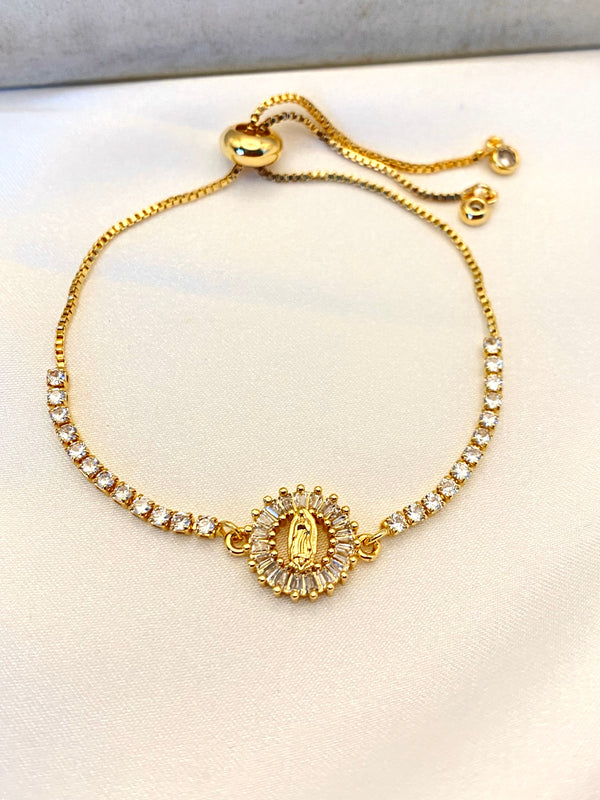 Pulsera Virgen Cristales Ajustable