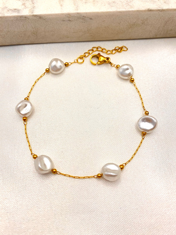 Pulsera Perlas Irregulares Acero